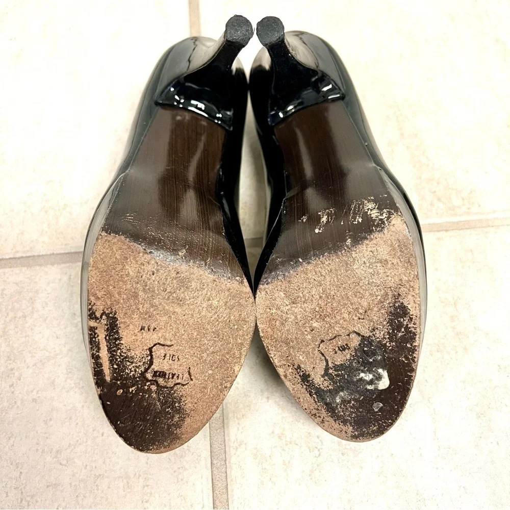 Stuart Weitzman Patent Leather Peep Toe Heels Women's Black Size 7M platform